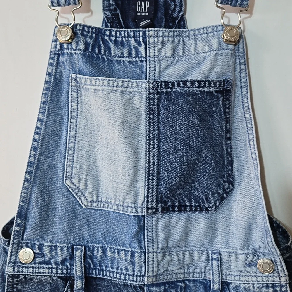 GAP Girl's Denim Shortalls Size L 10  Jean‎ Overall Shorts Patchwork Colorblock